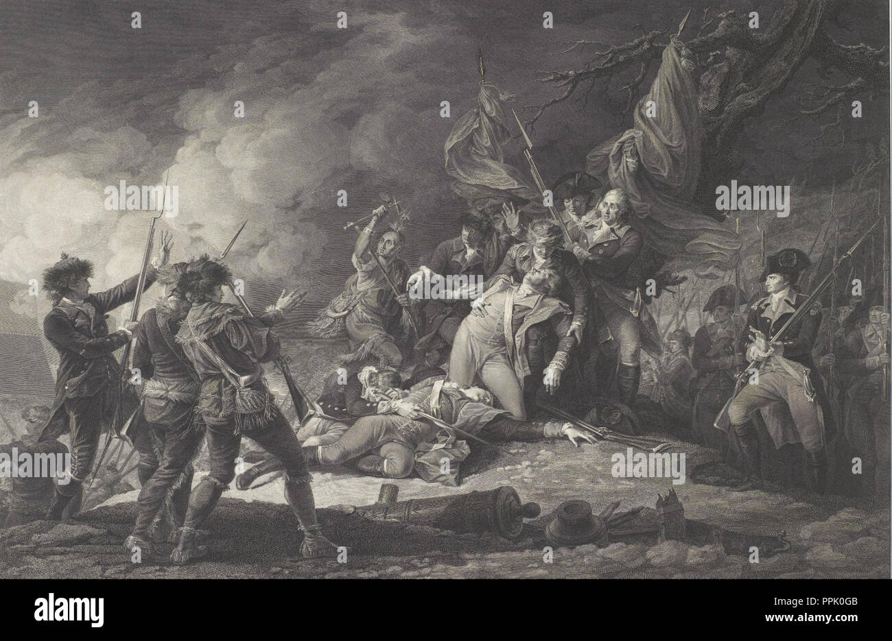 La morte del generale Montgomery, all'attacco del Quebec, dicembre 1775. Data/Periodo: 1798. Incisione. Larghezza: 81,3 cm. Altezza: 61 cm (foglio). Autore: Johan Frederik CLEMENS. Foto Stock