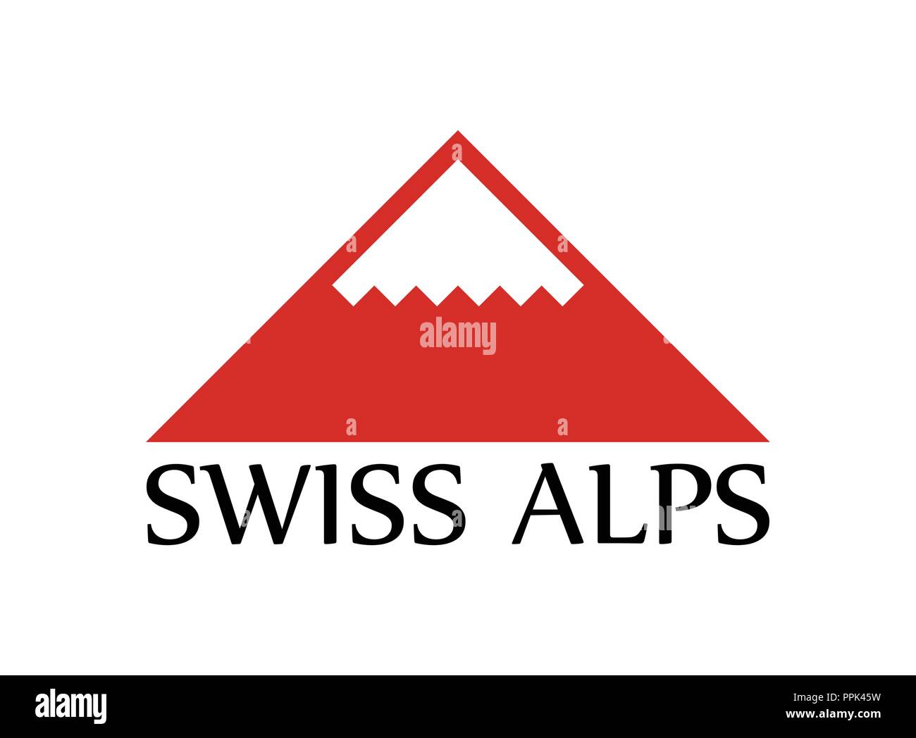 Alpi svizzere, Logo vettoriale illustrazione con didascalia isolati su sfondo bianco. Illustrazione Vettoriale