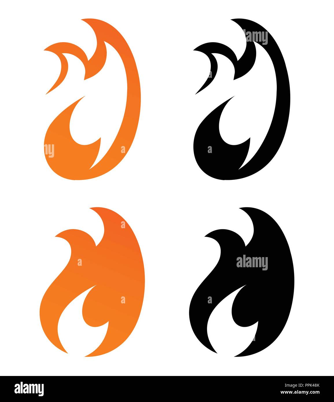 Set di icone - fiamme di fuoco in arancione e il colore nero. Illustrazione Vettoriale del Logo con forma creativa. Illustrazione Vettoriale