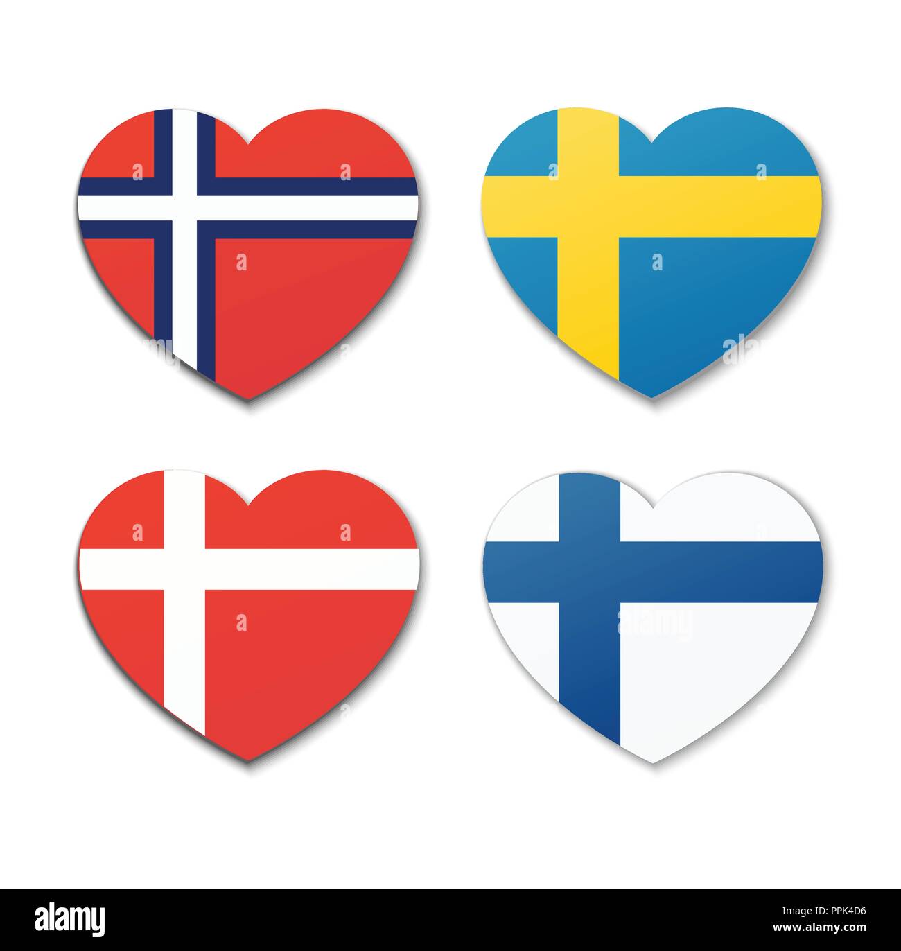 Icone delle bandiere scandinavo in forma di cuori. Illustrazione Vettoriale