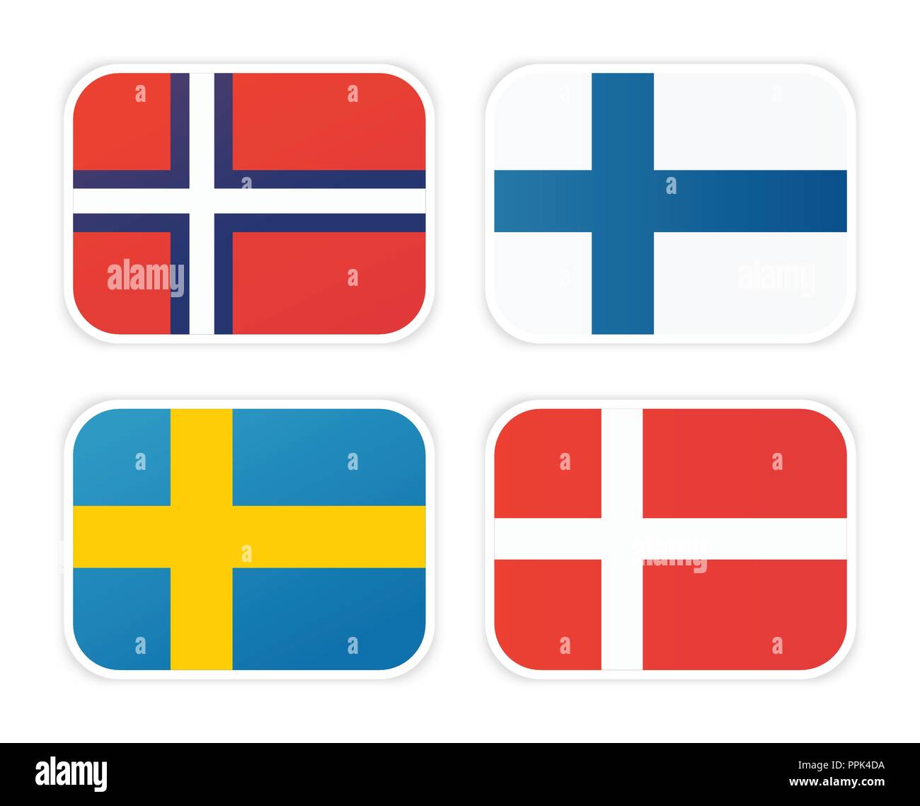 Icone delle bandiere scandinavo isolati su sfondo bianco Illustrazione Vettoriale