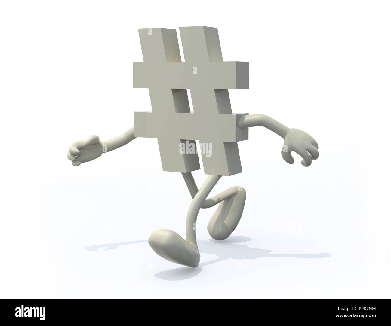 Hashtag simbolo con le braccia e le gambe su uno sfondo bianco 3d illustrazione Foto Stock