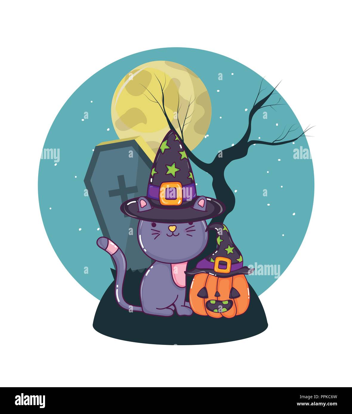 Halloween cute cat cartoni animati Illustrazione Vettoriale