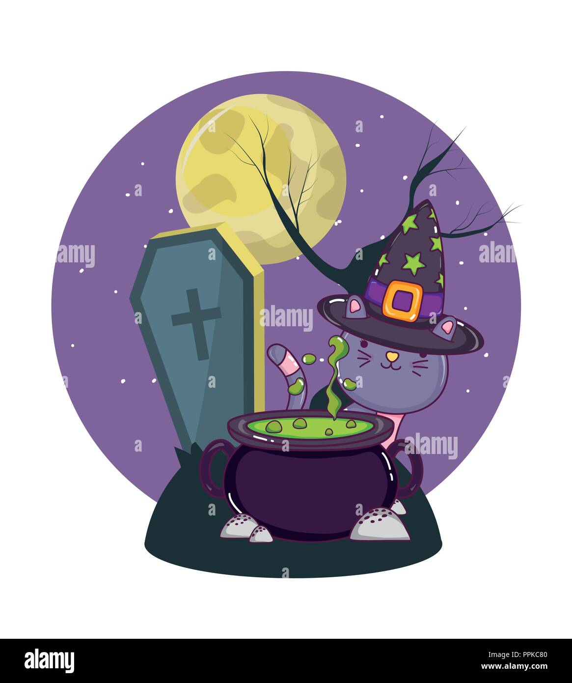 Halloween cute cat cartoni animati Illustrazione Vettoriale