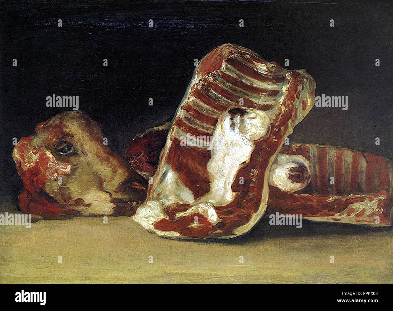 Bodegón con costillas y Cabeza de cordero por Francisco de Goya. Foto Stock