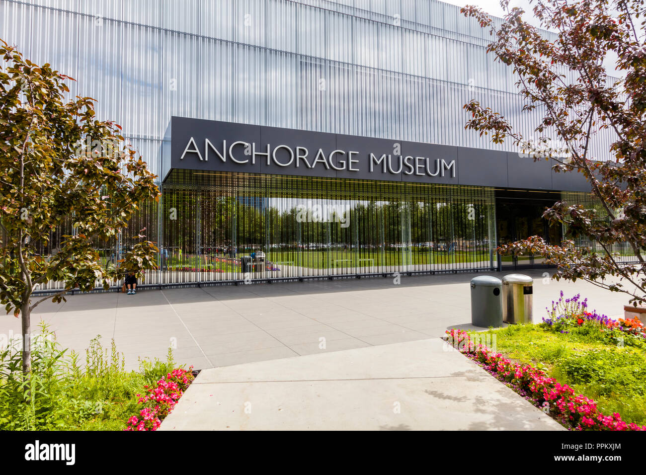 Esterno vista del Museo di ancoraggio nel centro cittadino di Anchorage in Alaska Foto Stock