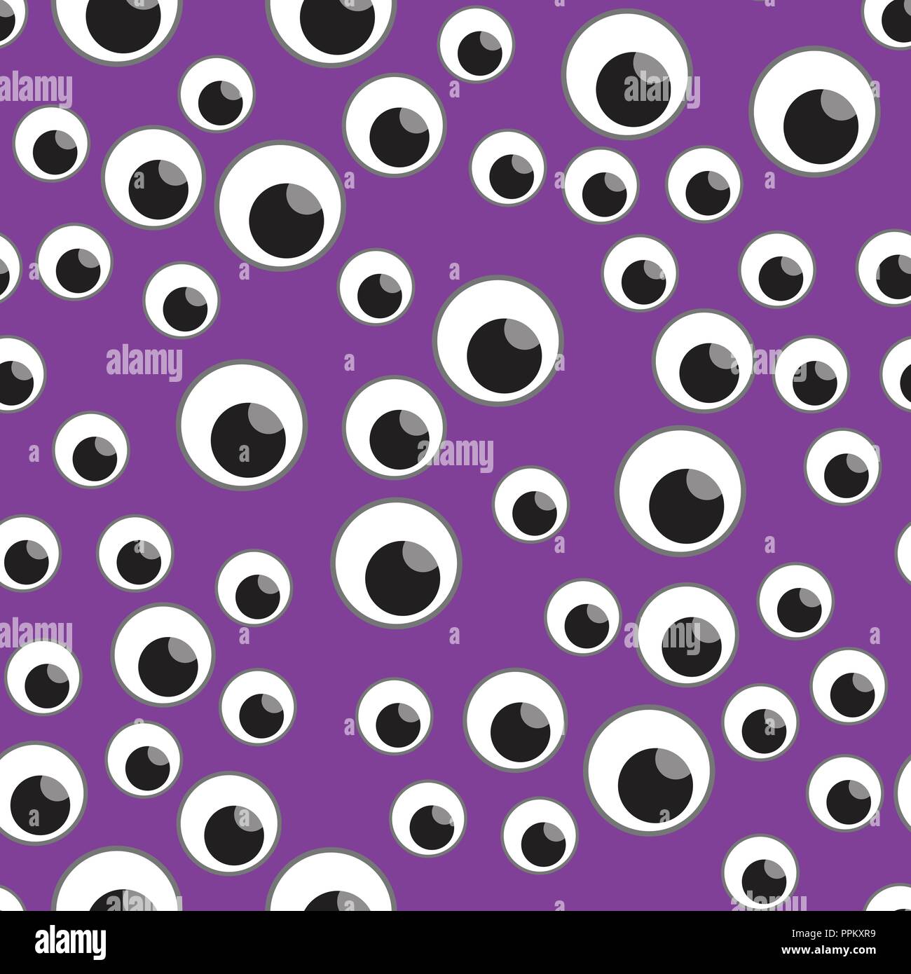 Illustrazione Vettoriale molti occhi seamless pattern. Happy Halloween design per bambini su uno sfondo viola. Illustrazione Vettoriale