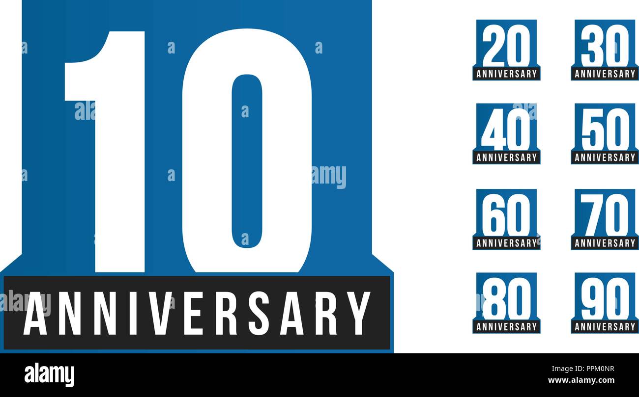 Anniversario icona vettore. Logo di compleanno modello. Biglietto di auguri desig elemento. Semplice business decennio emblema. Blu stile rigoroso numero. Isolato illustrazione vettoriale su sfondo bianco. Illustrazione Vettoriale