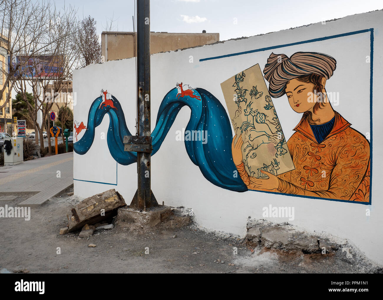 Isfahan, Iran - Marzo 3, 2017 : anonimo di stile persiano dipinti murali Foto Stock