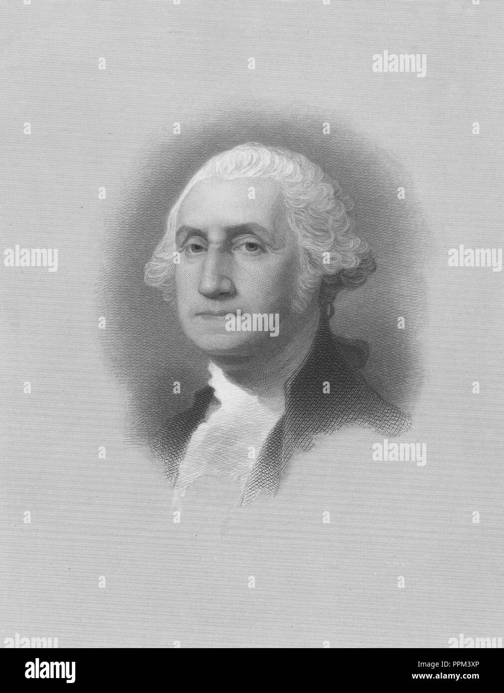 Incisi ritratto di George Washington, il padre fondatore di gli Stati Uniti e il primo Presidente degli Stati Uniti, un uomo politico americano da Wakefield, Westmoreland County, Virginia, 1837. Dalla Biblioteca Pubblica di New York. () Foto Stock