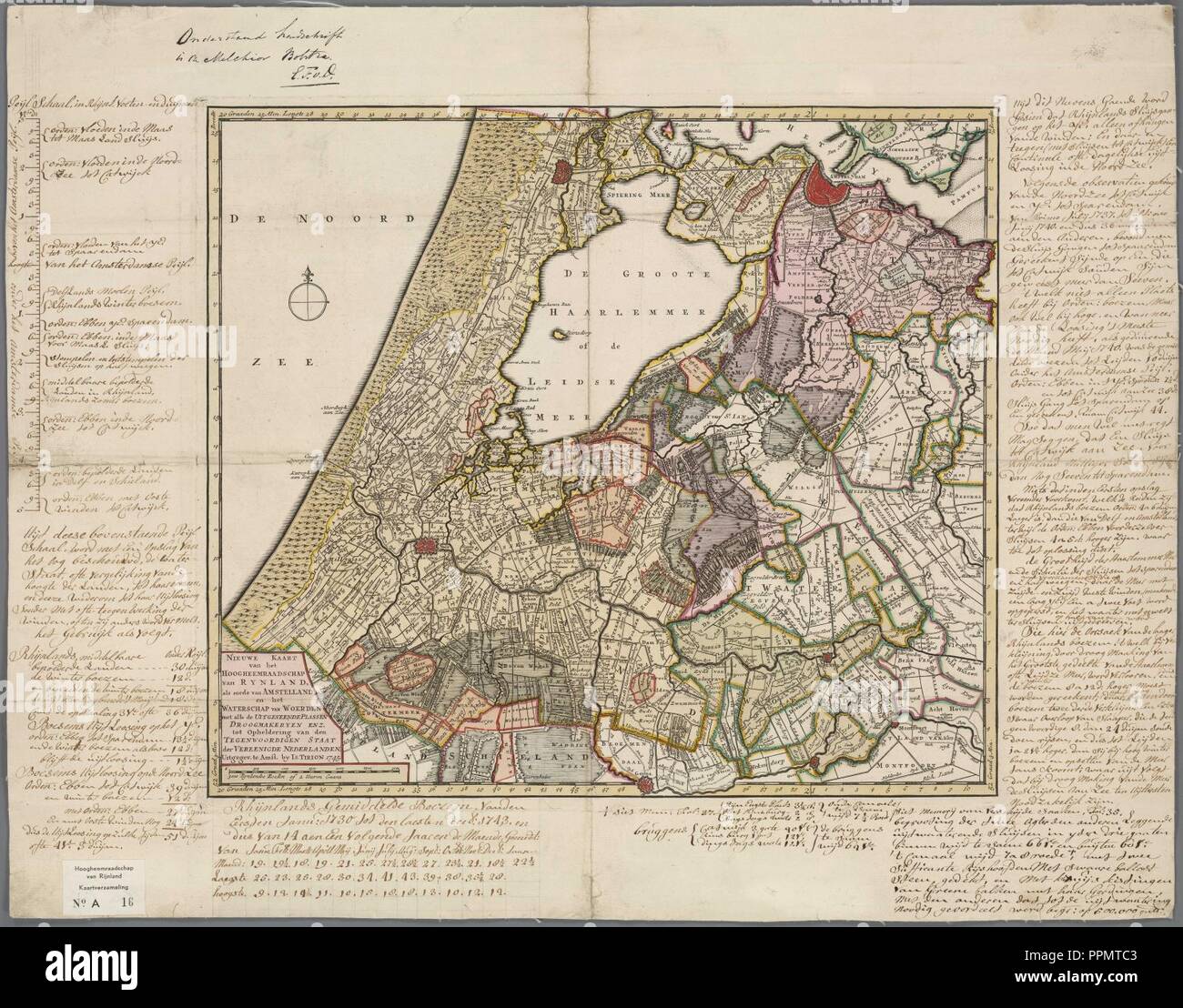 Bolstra 1745 Nieuwe kaart van het Hoogheemraadschap van Rynland als mede van Amstelland en het waterschap van Woerden. Foto Stock