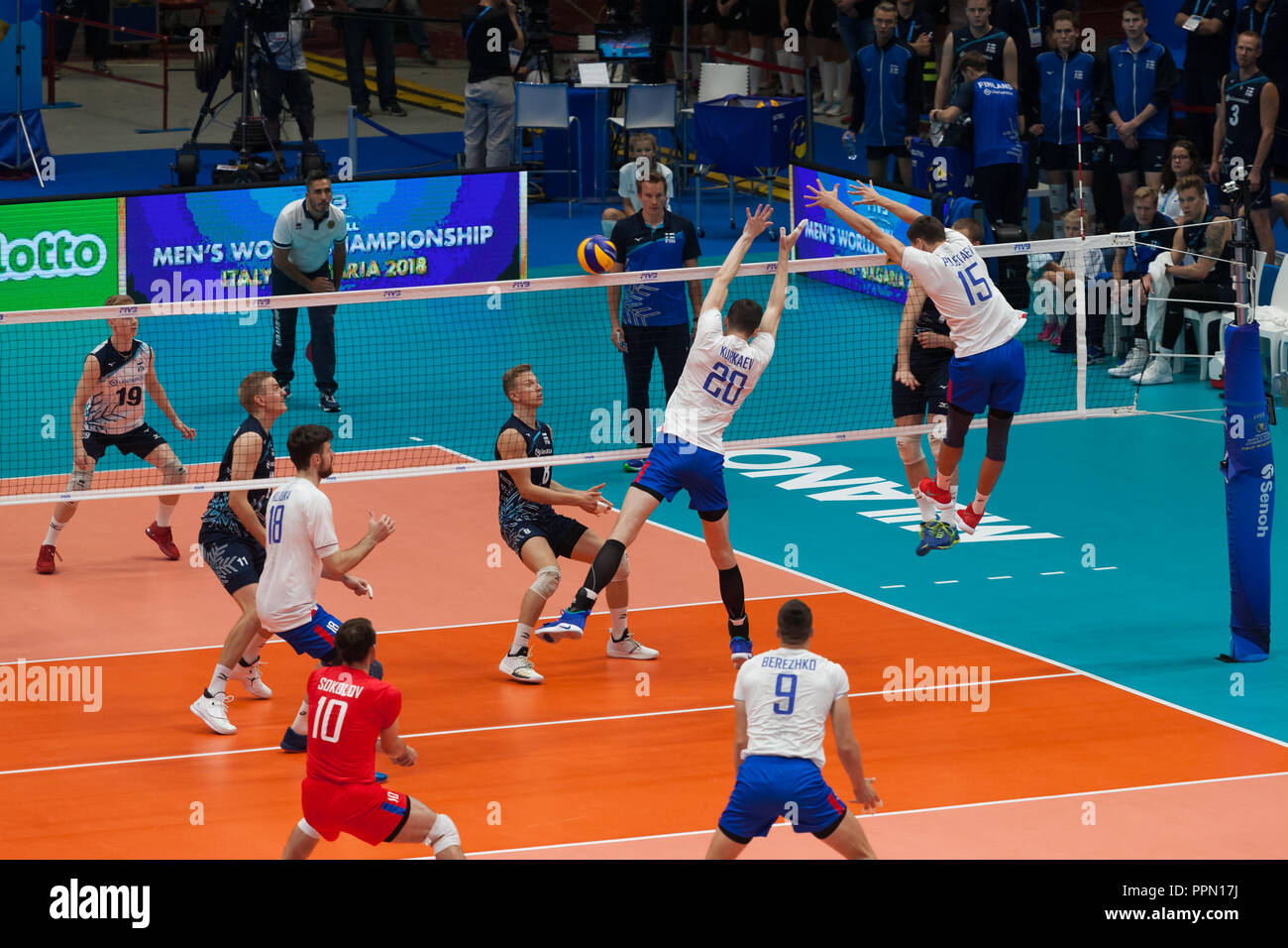 Milano (Italia), 23 Settembre 2018: Match Russia vs Finlandia a FIVB Pallavolo uomini del Campionato del Mondo 2018. Foto Stock