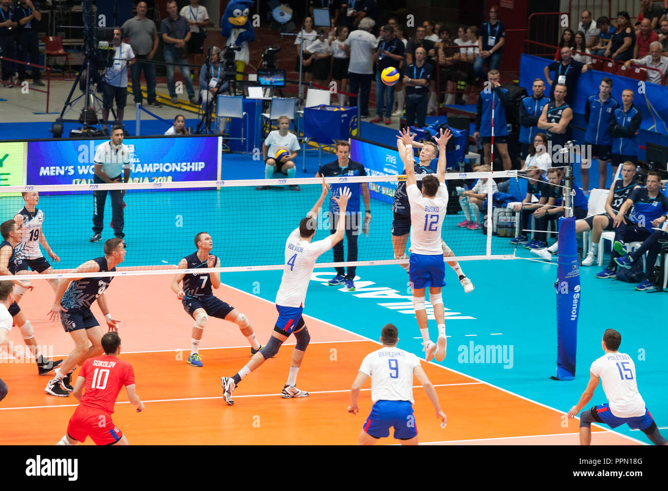 Milano (Italia), 23 Settembre 2018: Match Russia vs Finlandia a FIVB Pallavolo uomini del Campionato del Mondo 2018. Foto Stock