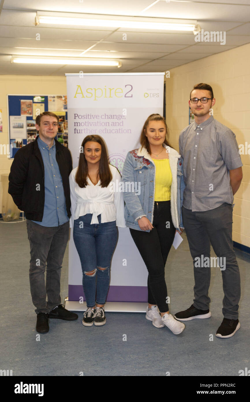 Cork, Irlanda. Il 26 settembre, 2018. Grande successo per il DPS Aspire2 lancio del programma, St Aidans C.C Cork City. Nella foto qui (LtoR) è Sean Boyle, Aoife Mulryan, Niamh lungo e Kyle Mc Mullan. Stasera St Aidans ha lanciato questo anni Aspire2 studente programma di supporto, l'evento ha visto un folto gruppo di genitori e studenti frequentano la scuola è uno dei sei nel paese di essere coinvolti nel programma. Credito: Damian Coleman/Alamy Live News. Foto Stock