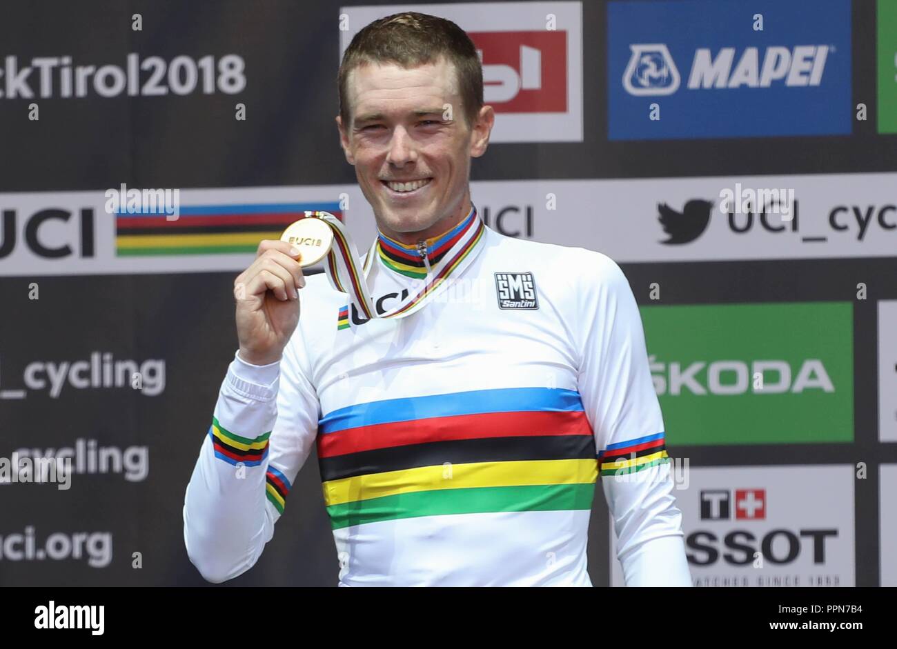 Innsbruck, Austria. Il 26 settembre 2018. Rohan Dennis (Australie) durante la UCI Strada 2018 Campionati del mondo, uomini elite cronometro individuale su Settembre 26, 2018 a Innsbruck, Austria - Photo Laurent Lairys / DPPI Credito: Laurent Lairys/Agence Locevaphotos/Alamy Live News Foto Stock