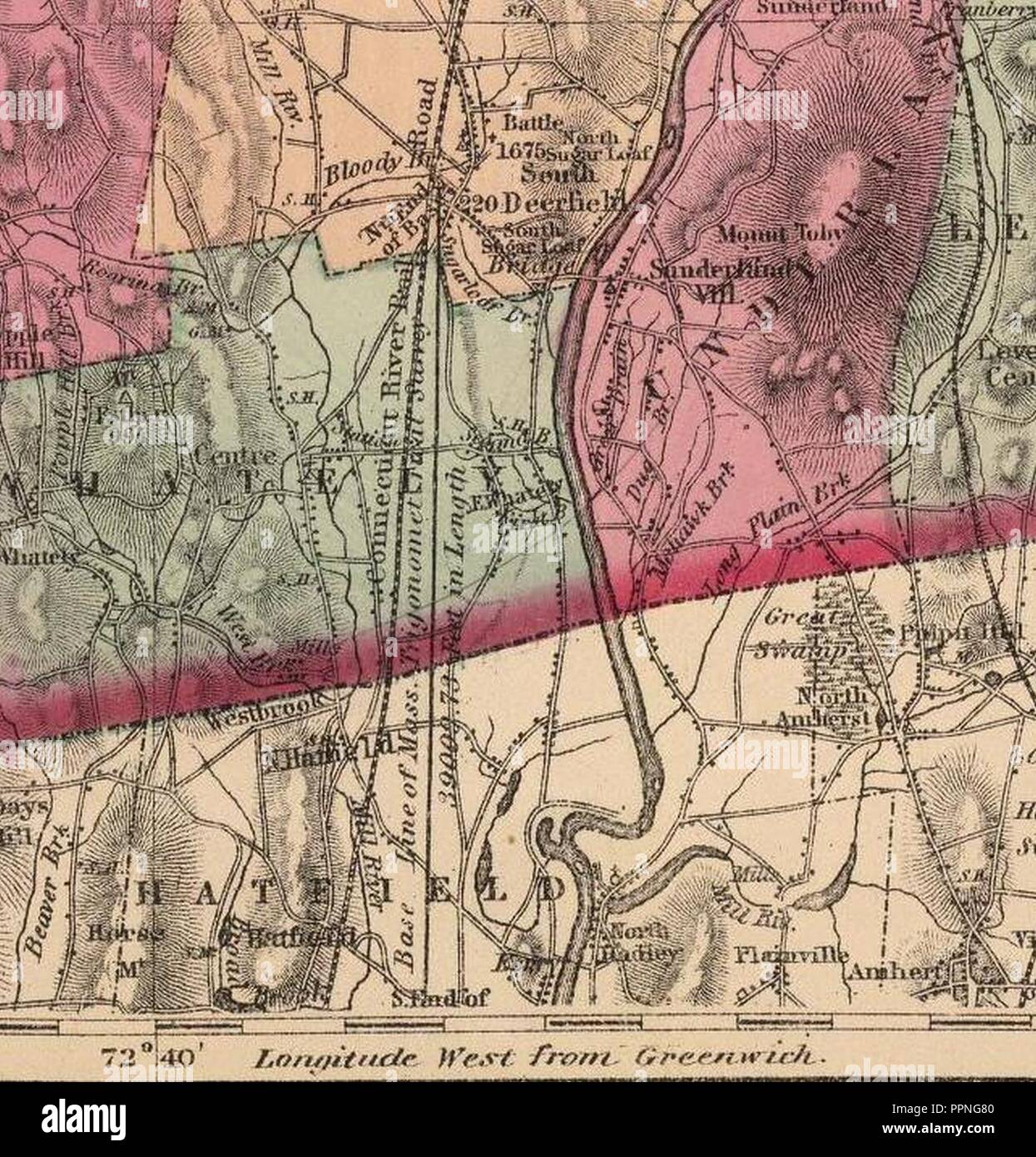 Borden linea base - mappa del Massachusetts, 1871. Foto Stock