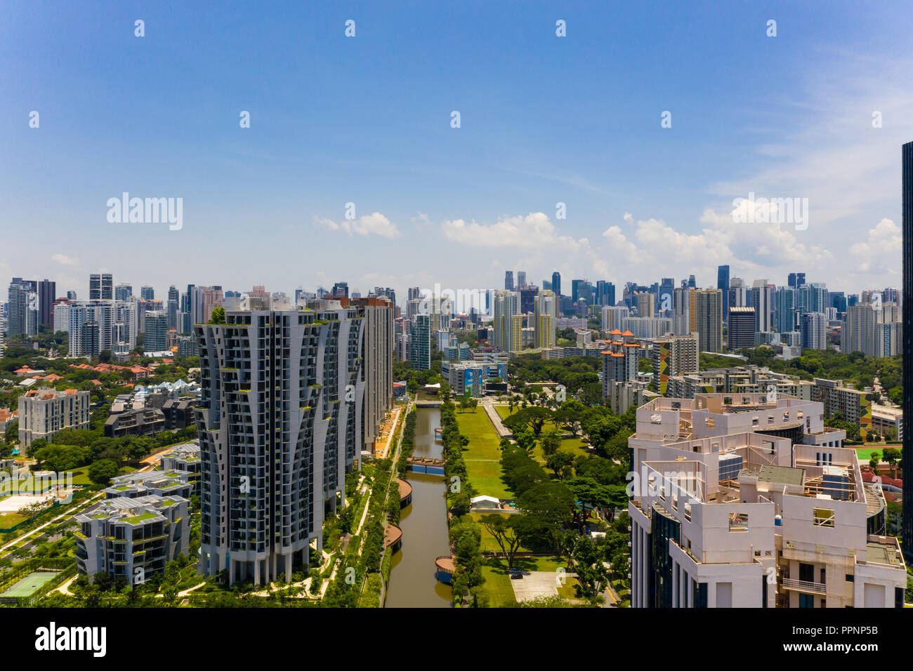 Una veduta aerea di Alexandra Canal parco lineare. Attivo, bella e pulita (ABC) Acqua programma intrapreso dalla Pubblica Utilità Board di Singapore Foto Stock