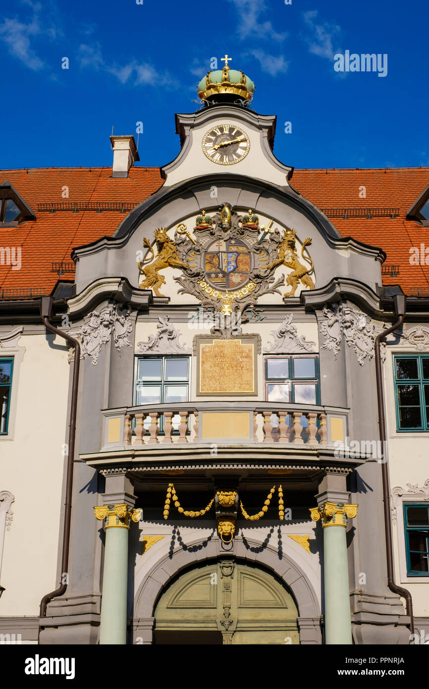 Portale ad est, il principe-vescovo residence, Fronhof, Augsburg, Svevia, Baviera, Germania Foto Stock