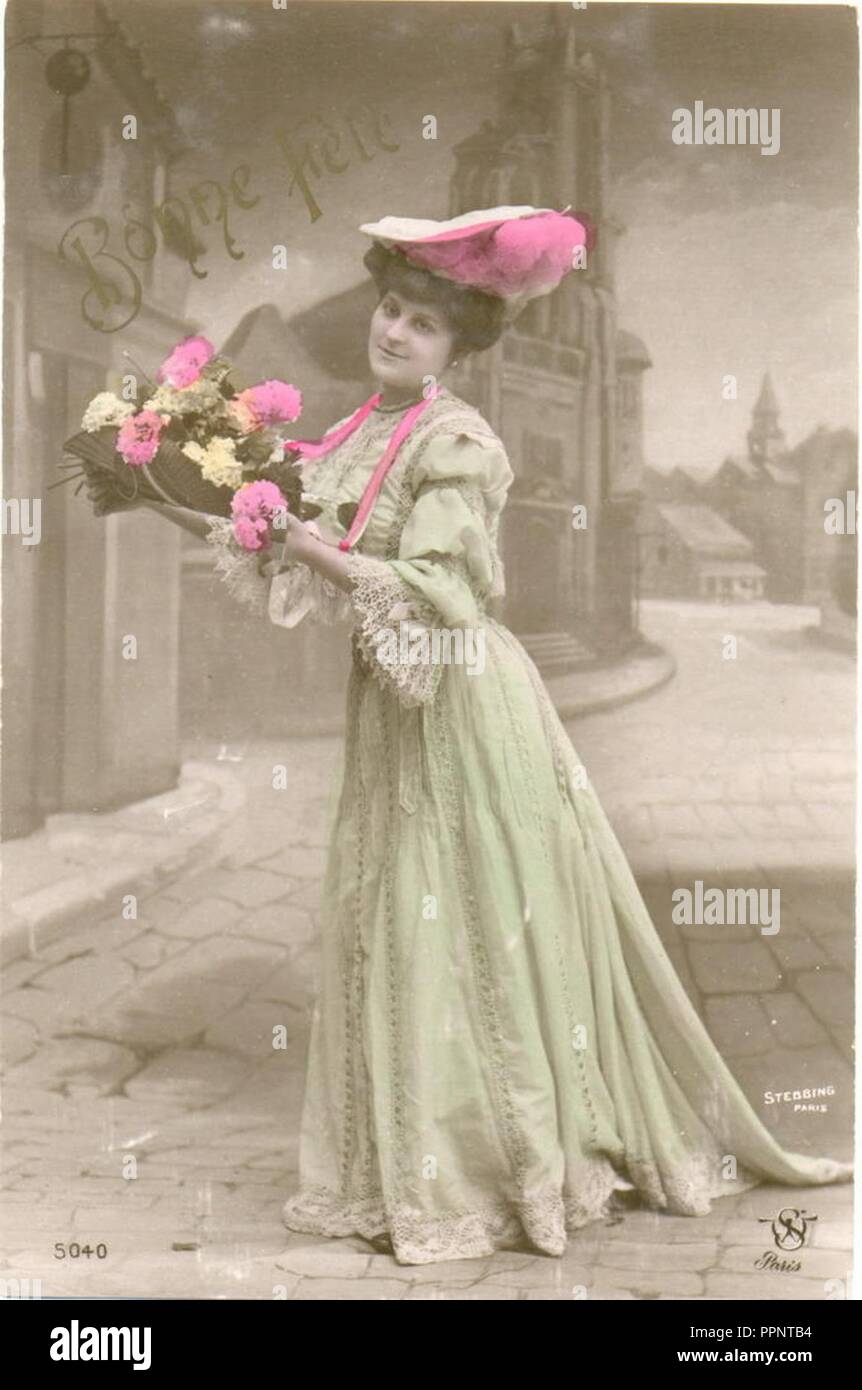 Bonne fête, femme avec fleurs. Foto Stock