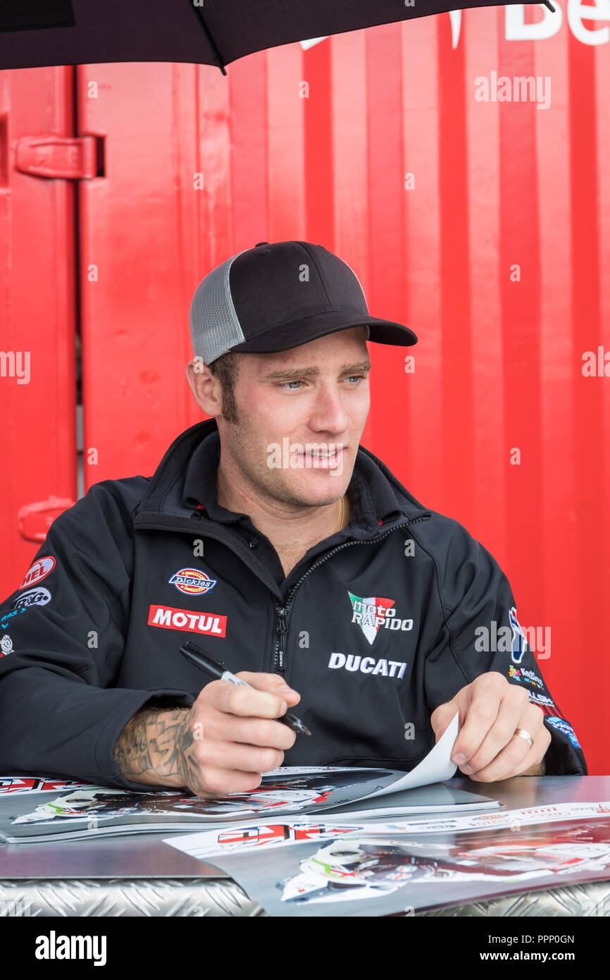 Inglese corridore motociclistico Tommy Bridewell, Moto Rapido Ducati Racing team, 2018 British Superbike stagione Foto Stock