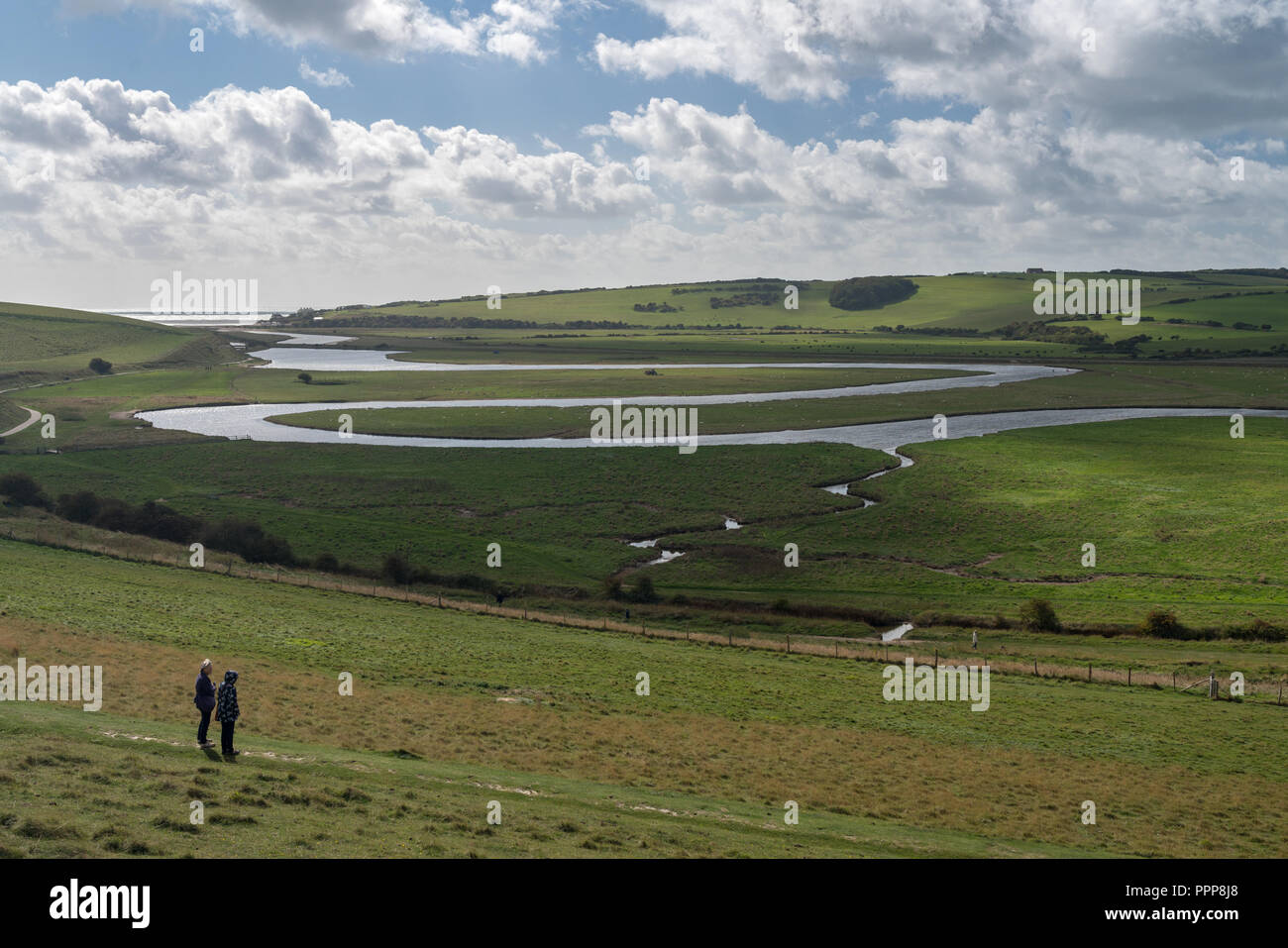 Serpeggiante Fiume Cuckmere a sette sorelle Country Park Foto Stock