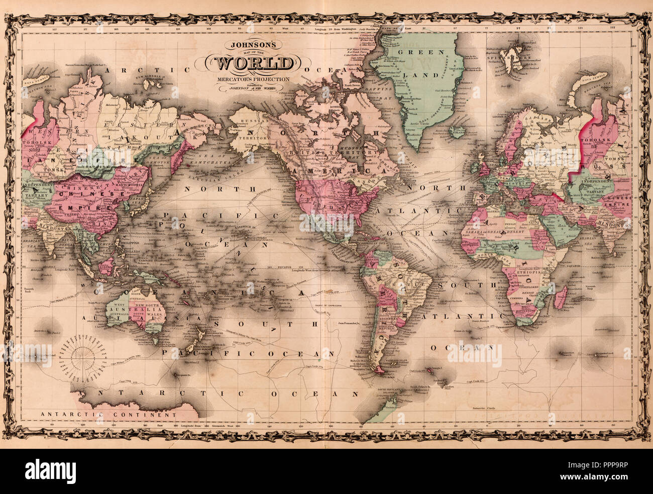 Johnson mappa del mondo, circa 1862 Foto Stock