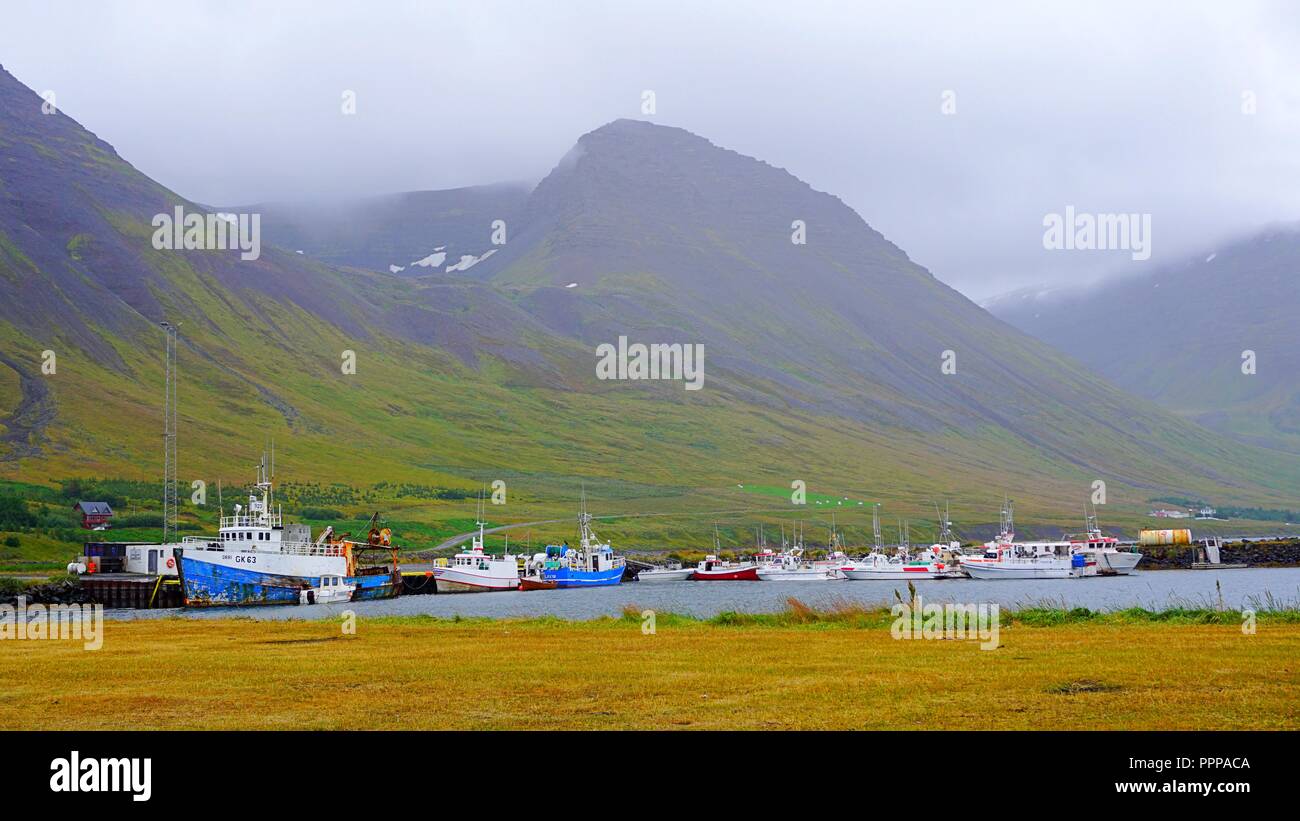 Flateyri, Westfjords, Islanda Foto Stock