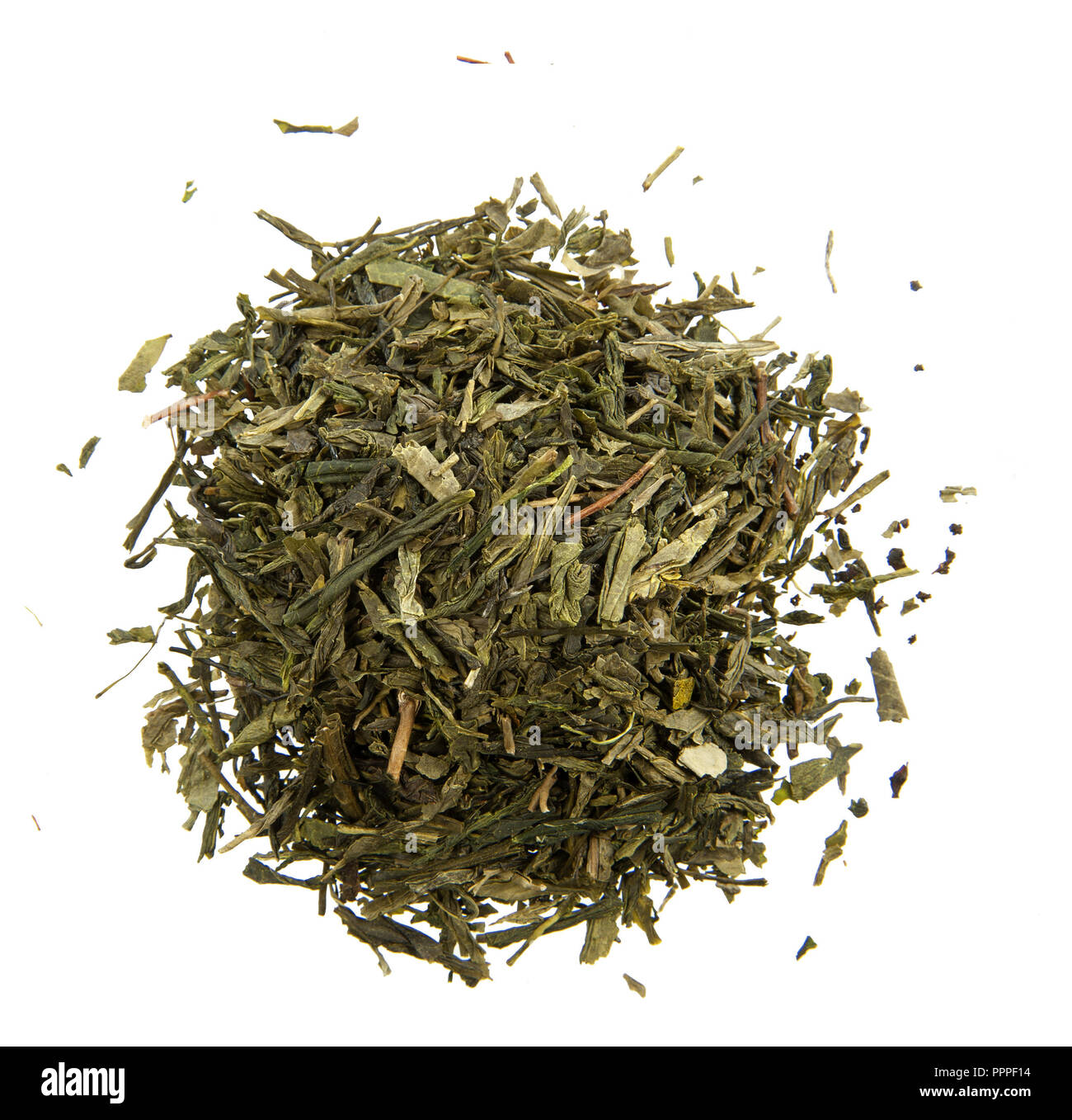 Mucchietto di tè verde in foglie Foto Stock