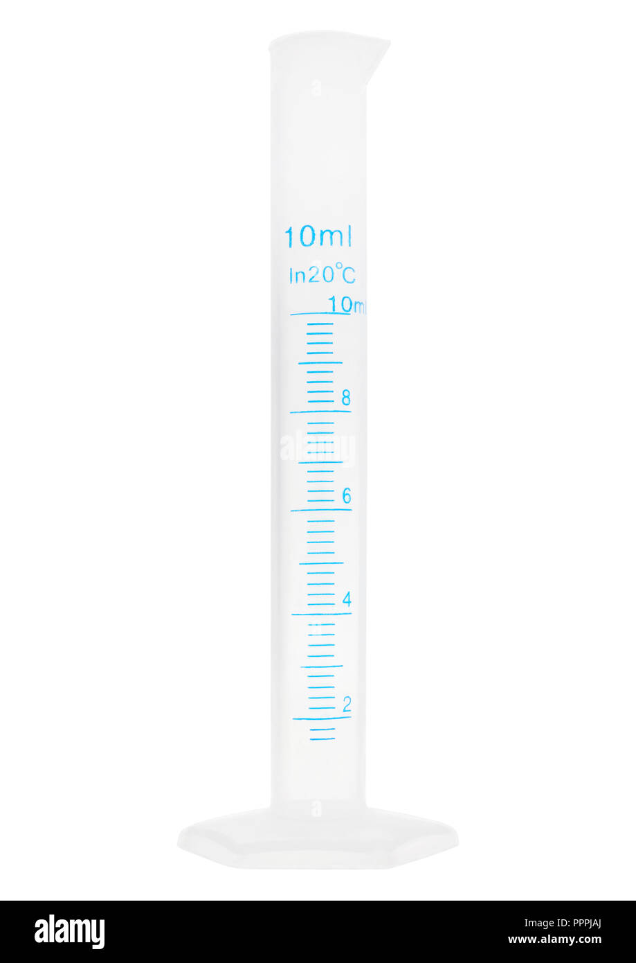10ml in plastica cilindro di misurazione su sfondo bianco Foto Stock