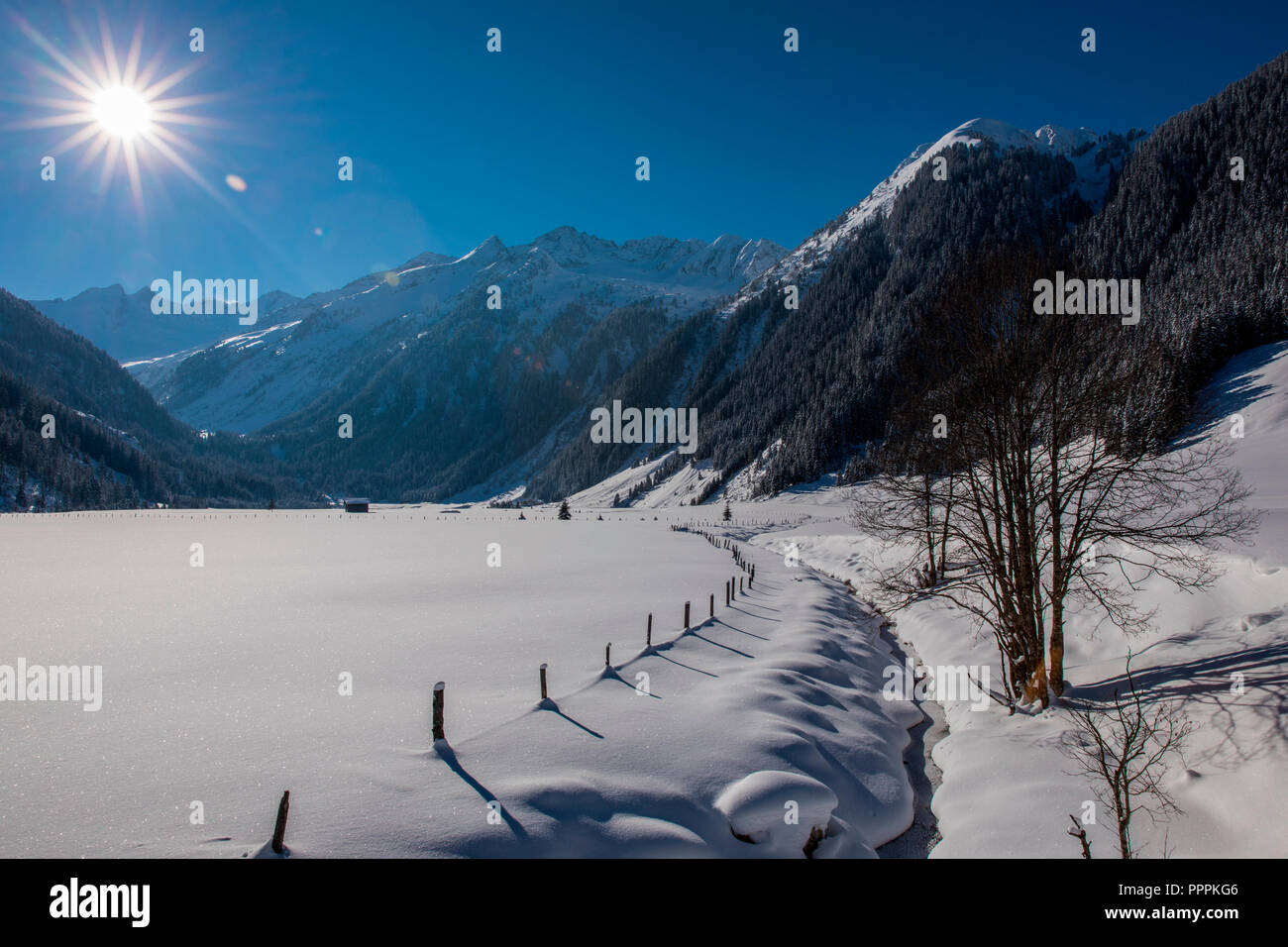 Winterlandscape, Krimml, Wilkdgerlos Valley, Salzburger Land, Austria Foto Stock