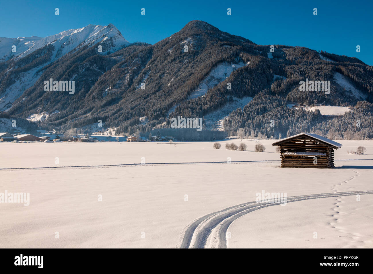 Inverno mattina, Untersulzbachtal, Neukirchen, Salzburger Land, Austria Foto Stock