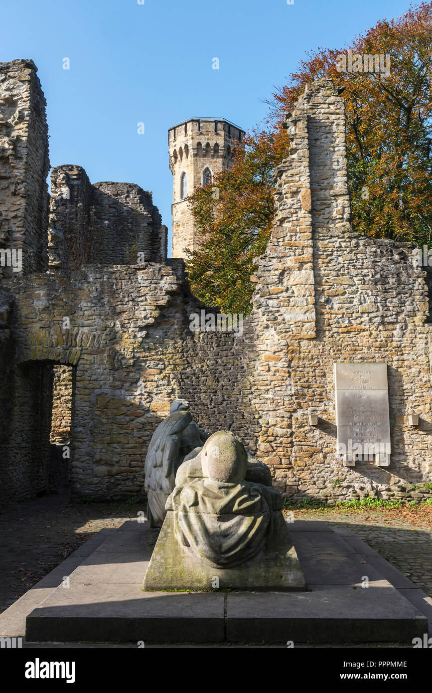 War Memorial, Vincketurm, castello rovina, Hohensyburg, Dortmund, distretto della Ruhr, Nord Reno-Westfalia, Germania Foto Stock
