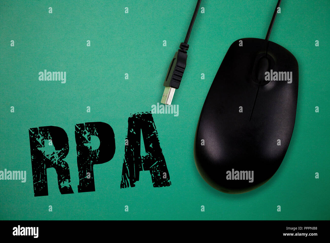 Parola di scrittura di testo RPA. Il concetto di business per l'uso del software con intelligenza artificiale per eseguire attività di base. Foto Stock