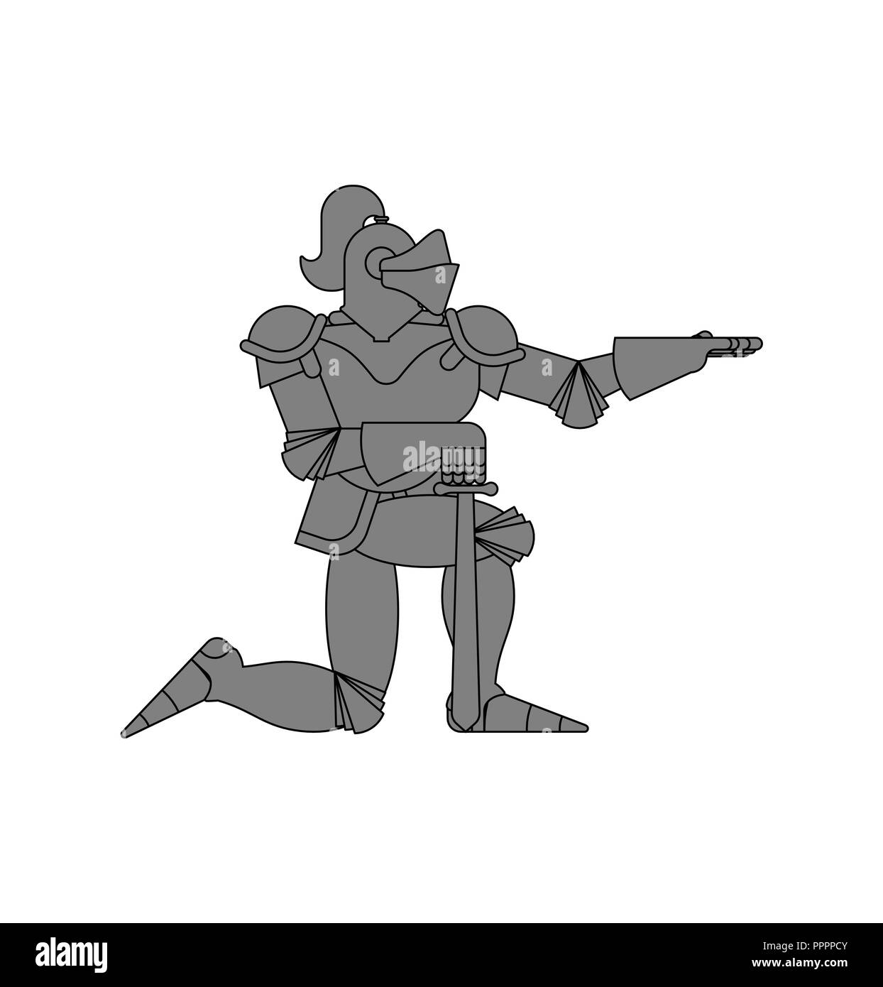 Knight in piedi su un ginocchio isolato. Il giorno di San Valentino. Febbraio 14 illustrazione. Illustrazione Vettoriale