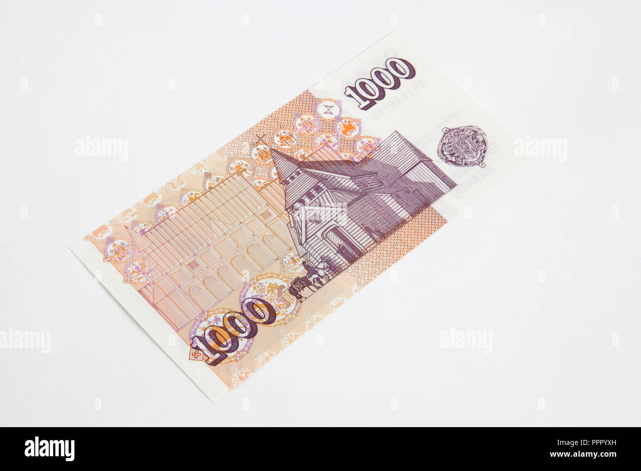 Il retro di un 1000 Corone islandesi nota banca Foto Stock