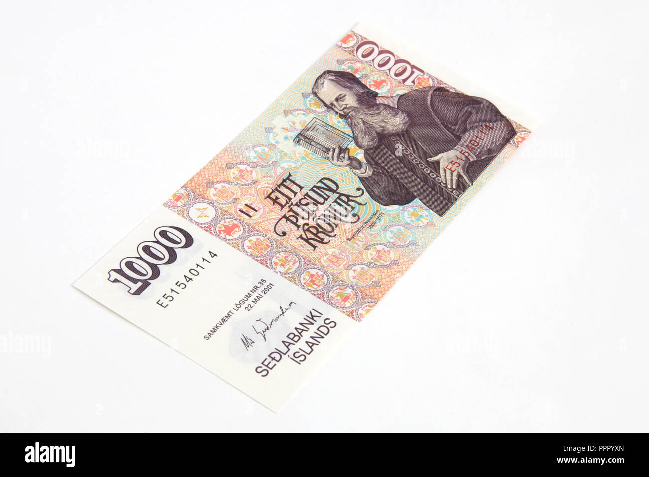 La parte anteriore di un 1000 Corone islandesi nota banca Foto Stock