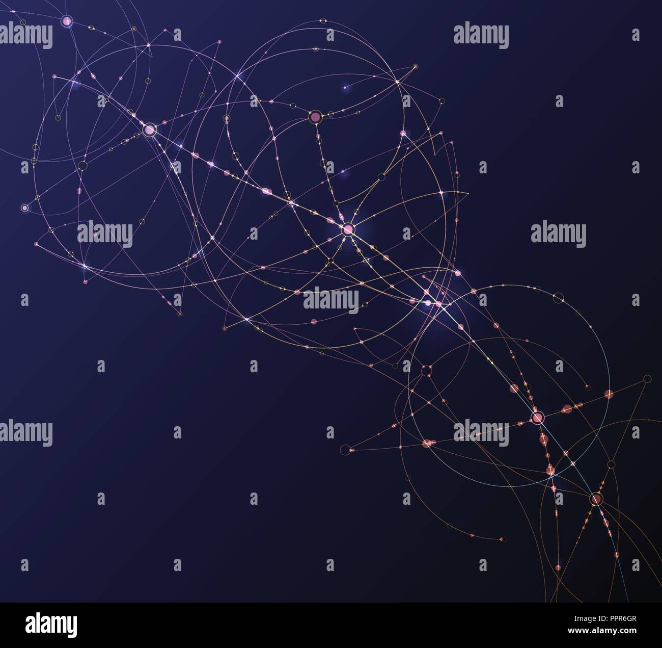 Illustrazione astratta molecole con cerchi, linee geometriche, Poligono, Triangolo pattern. Il design del vettore di comunicazione di rete sulla tecnologia blu scuro Illustrazione Vettoriale