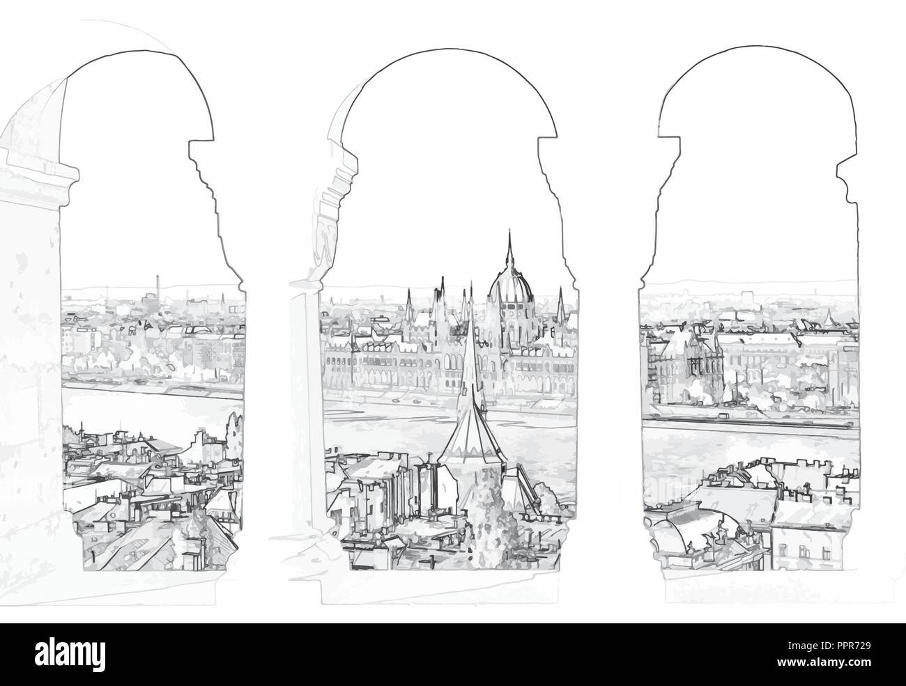 Illustrazione Vettoriale di Budapest e il parlamento ungherese Illustrazione Vettoriale