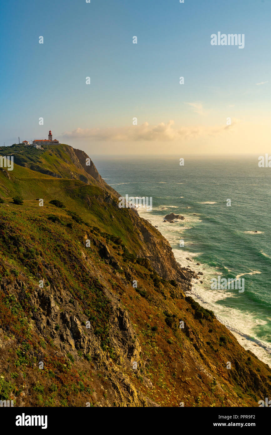 Cabo da Roca, il capo costituisce il punto più occidentale della parte continentale del Portogallo e l'Europa continentale Foto Stock