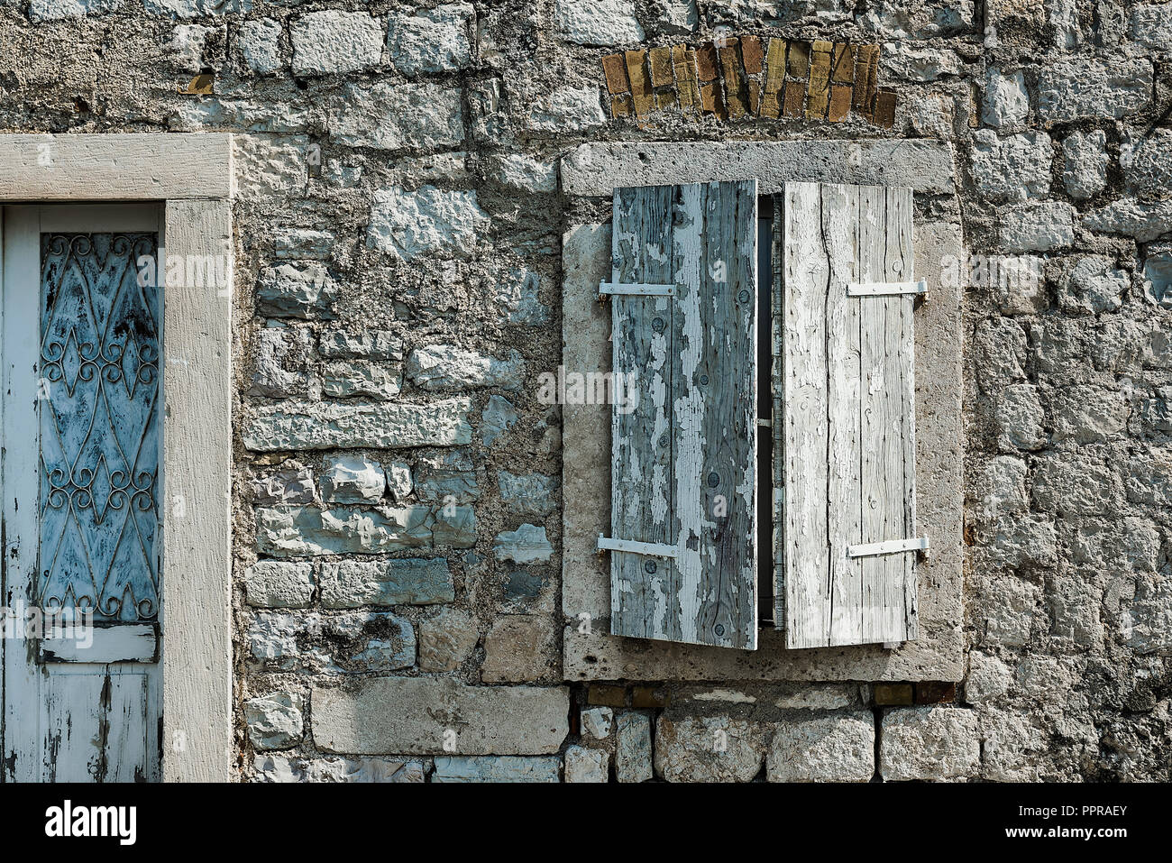 Casa rustico dettaglio, Perast, Montenegro. Foto Stock