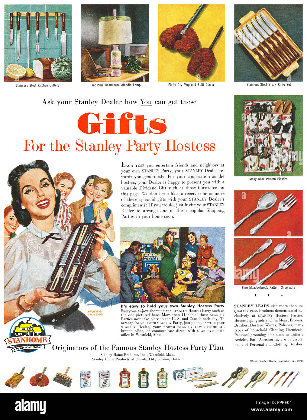 1952 U.S. pubblicità per prodotti Stanley hostess parti. Foto Stock