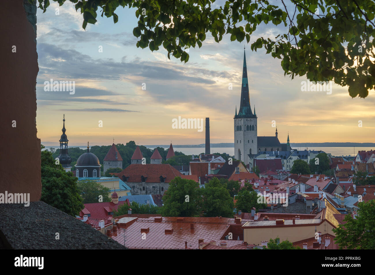 Calma mattina sulla città vecchia di Tallinn, Estonia Foto Stock