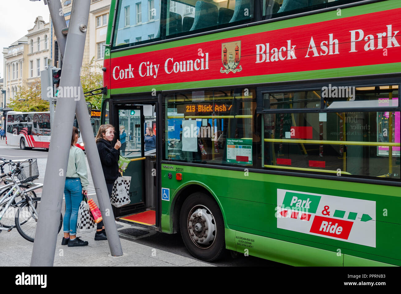 Cork City Park and Ride bus, di St Patrick Street, Cork, Irlanda. Foto Stock