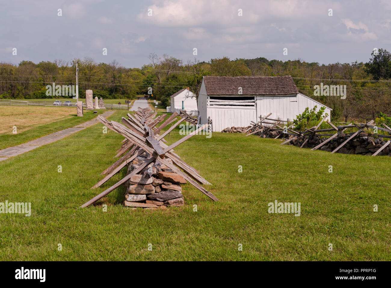 Righe di scherma difensive sono sul display della storica Gettysburg dai campi di battaglia della Guerra Civile Foto Stock