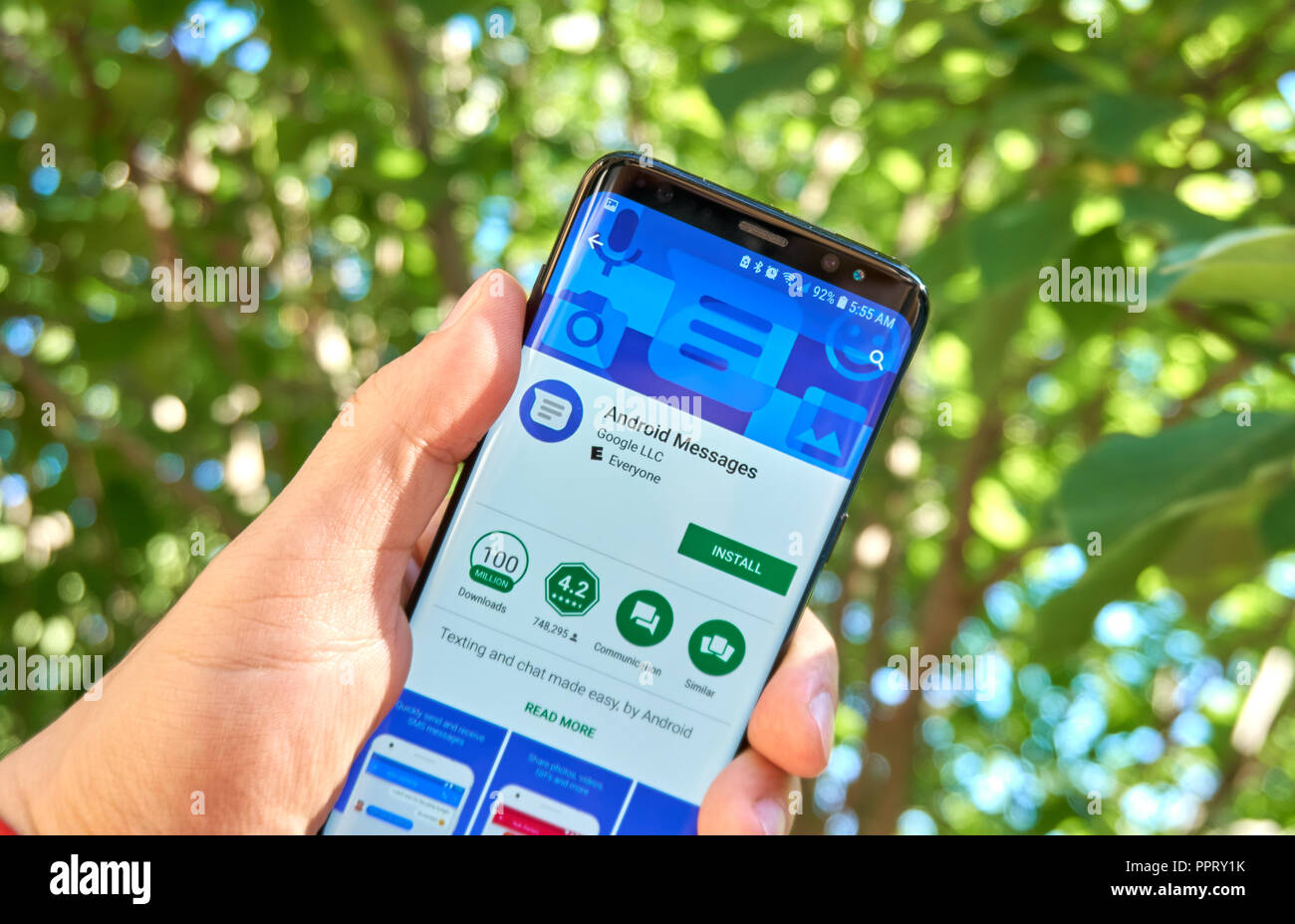 MONTREAL, Canada - 28 agosto 2018: Google Android Messaggi - app Android sul Samsung s8 schermo. Foto Stock