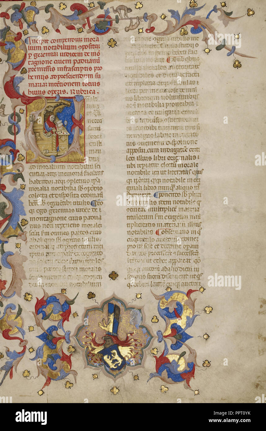 U iniziale: Busto Ritratto di Jeremias de Montagnone; Novella Master, italiano, attivo padova, Italia 1396 - 1410, Venezia, Veneto Foto Stock