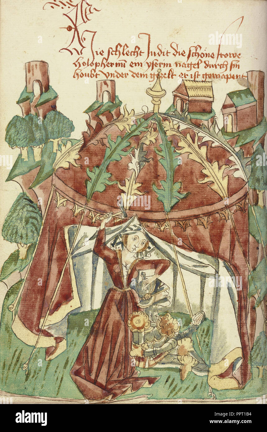 Judith decapitazione Oloferne; seguace di Hans Schilling, Tedesco, attivo 1459 - 1467, da officina di Diebold Lauber Foto Stock