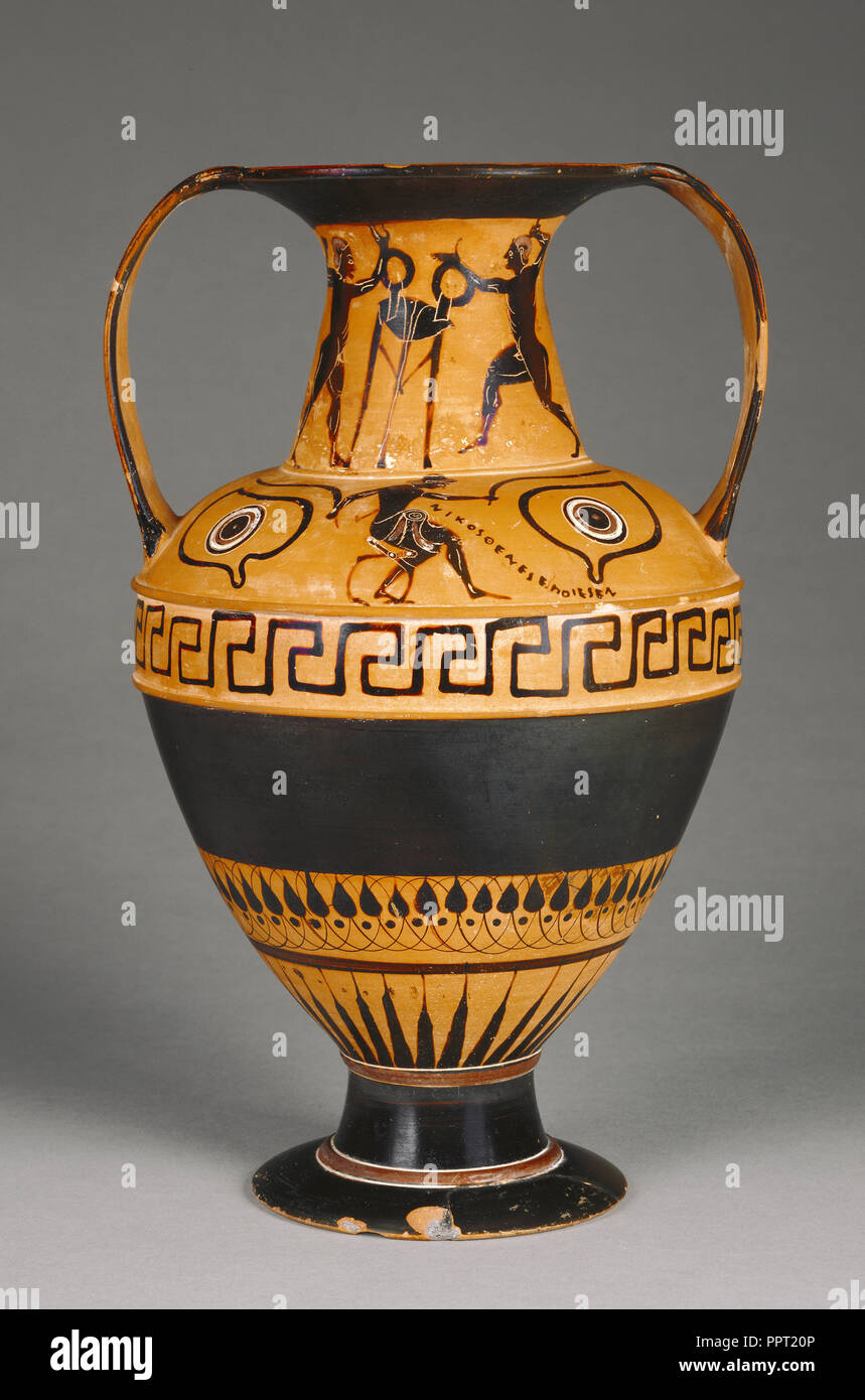 Vaso di storage con i boxer; attribuita al Pittore N, Greco, soffitta, attivo 540 - 520 A.C., firmato da Nikosthenes, greco, soffitta Foto Stock