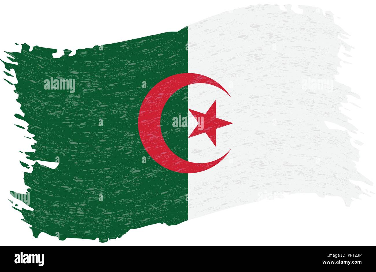 Bandiera di Algeria, Grunge Abstract Tratto di pennello isolato su uno sfondo bianco. Illustrazione Vettoriale. Illustrazione Vettoriale