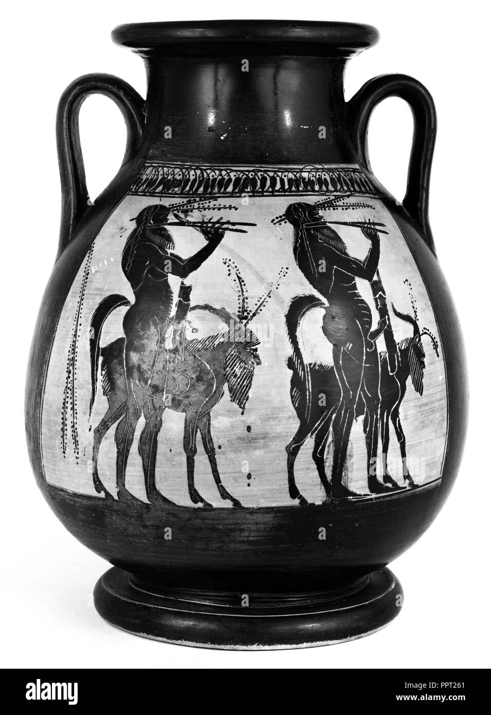 Attico Black-Figure Pelike; attribuita al Pittore di Teseo, greco, soffitta, attivo circa 510 - circa 490 A.C., Atene, Grecia Foto Stock